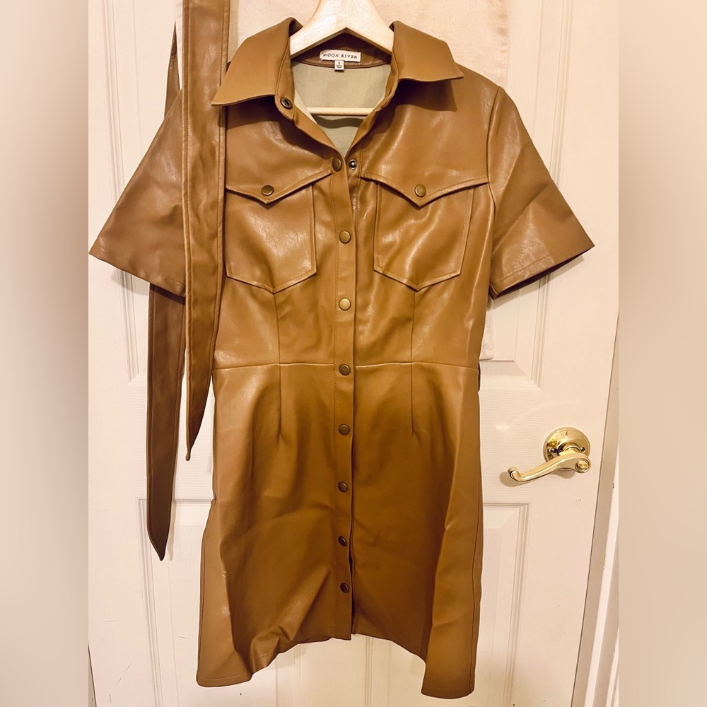 Moon River faux leather dress with belt